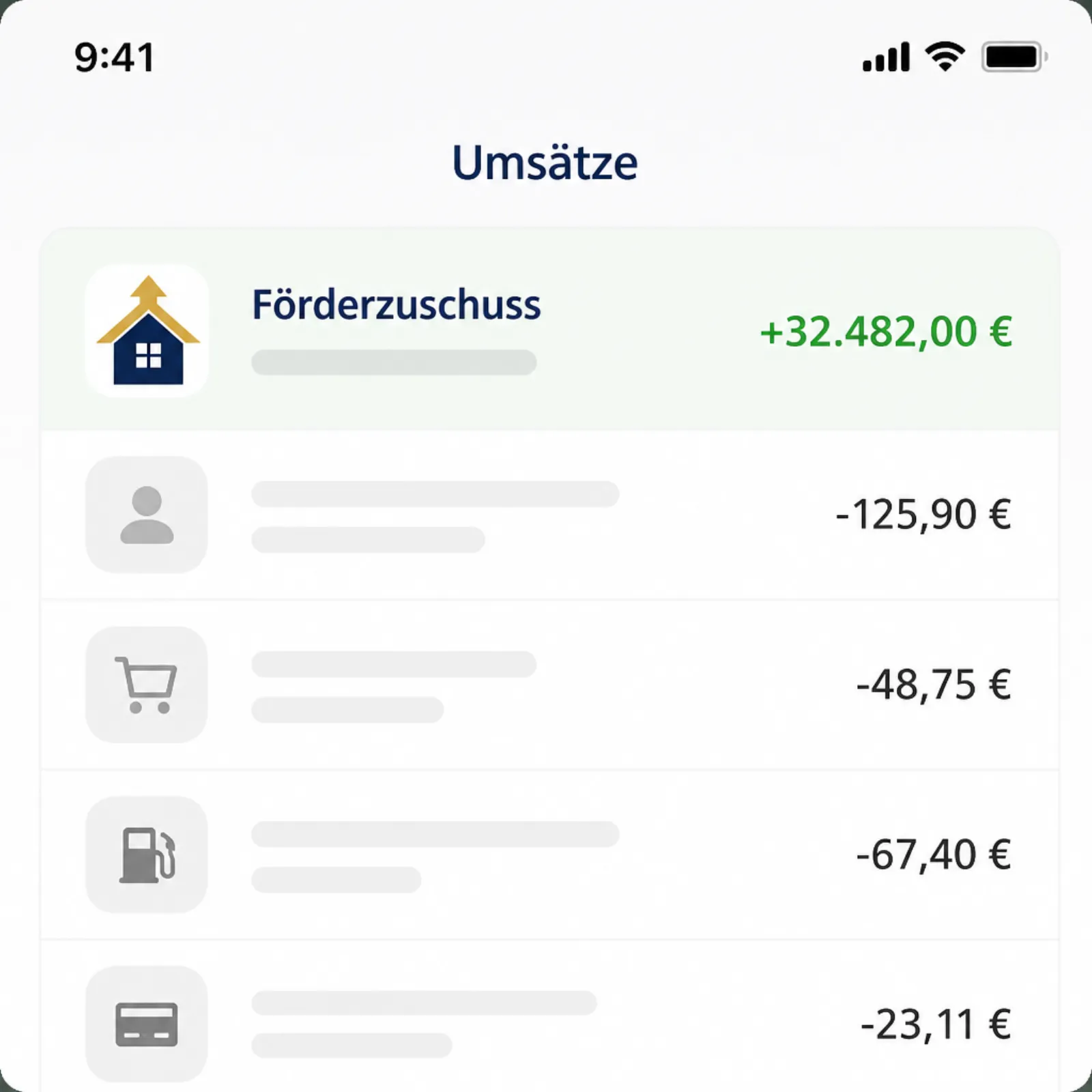 Kontoauszug mit Förderzuschuss von 32.482 €
